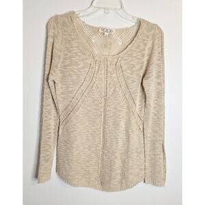 Pink Rose Woven Lace Long Sleeve Sweater Sheer Beige Ladies Size M Romantic Cozy